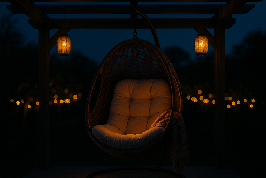 pod hanging outdoor chair with cushion
