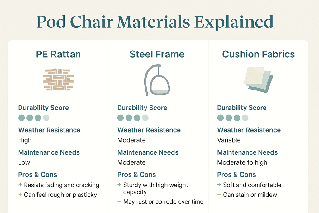 pod hanging outdoor chair with cushion